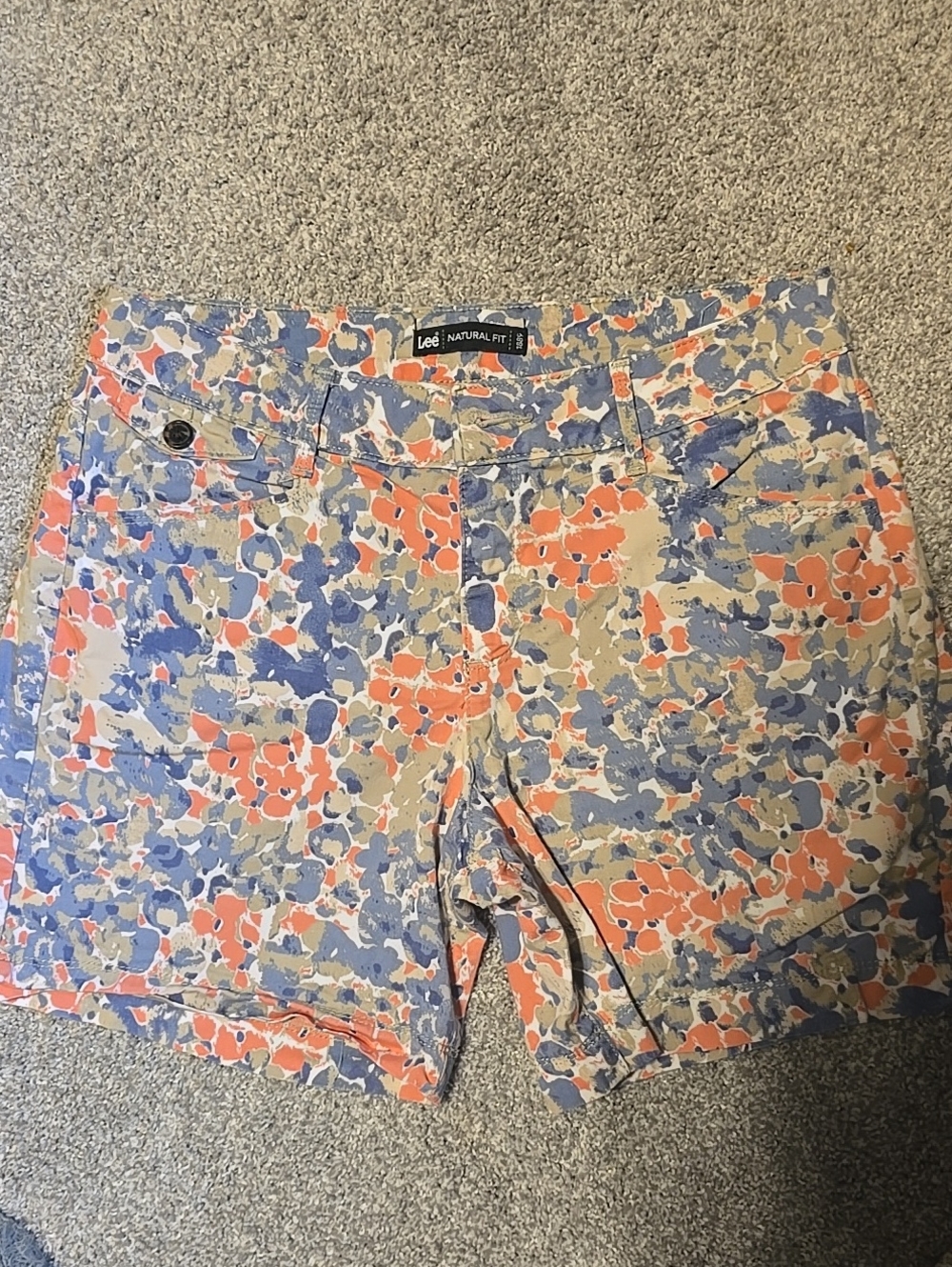Lee Floral Print Cotton Shorts in Coral, Blue & Cream Size 6